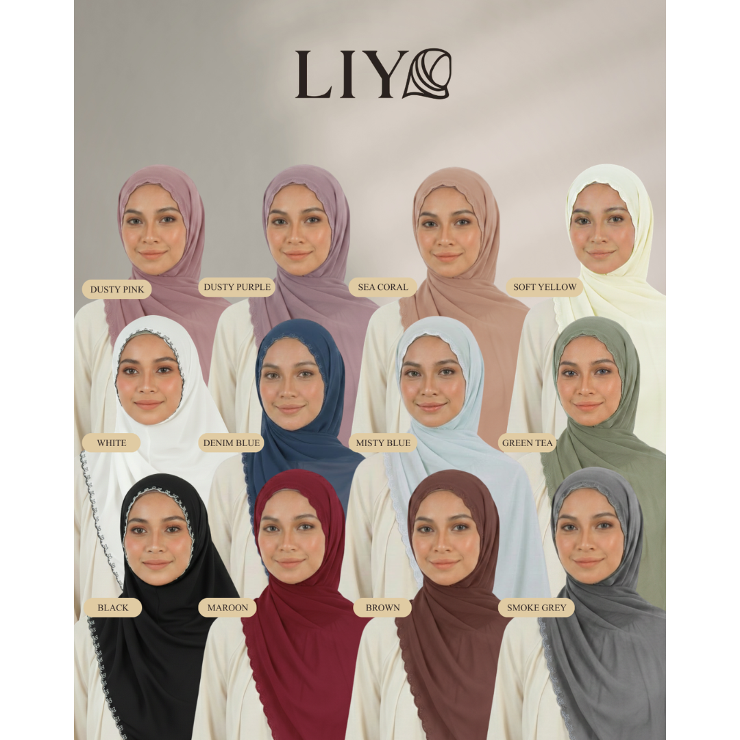 LIYA-JUWITA SELENDANG SULAM SHAWL PREMIUM CHIFFON GEORGETTE PLAIN LIGHTWEIGHT FLOWY ELEGANT FASHION SUITABLE FOR ALL OCCASSION